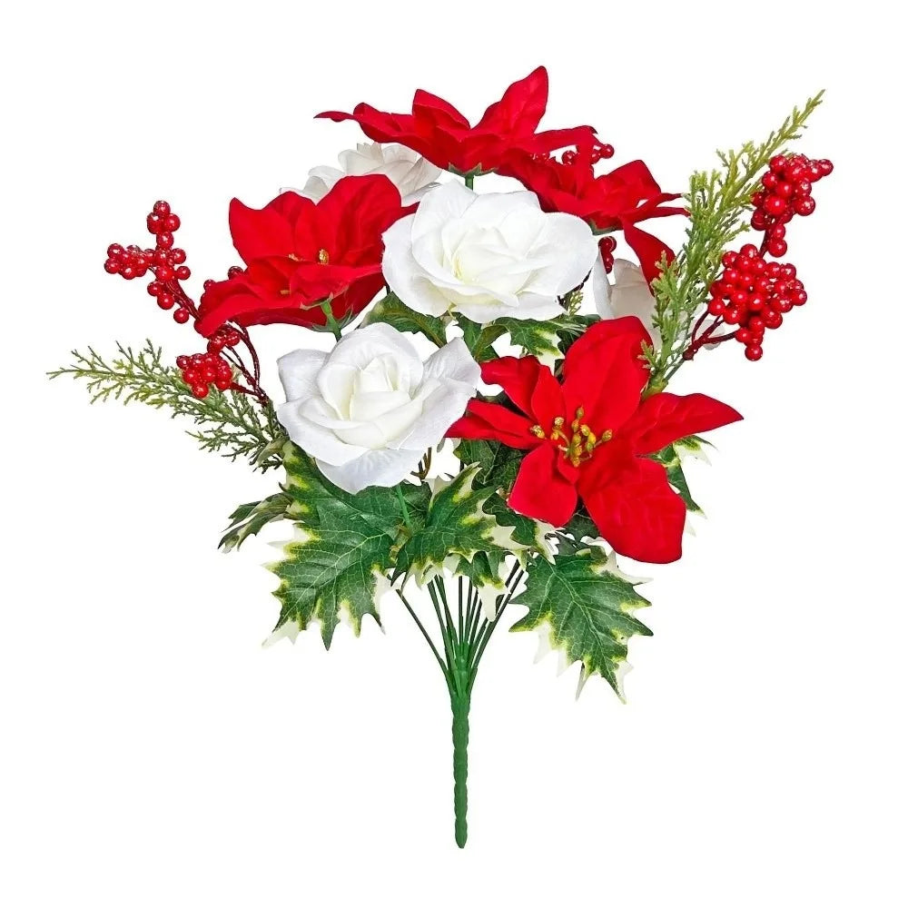Gold & Red Artificial Christmas Flower Bouquet | DIY Xmas Decor