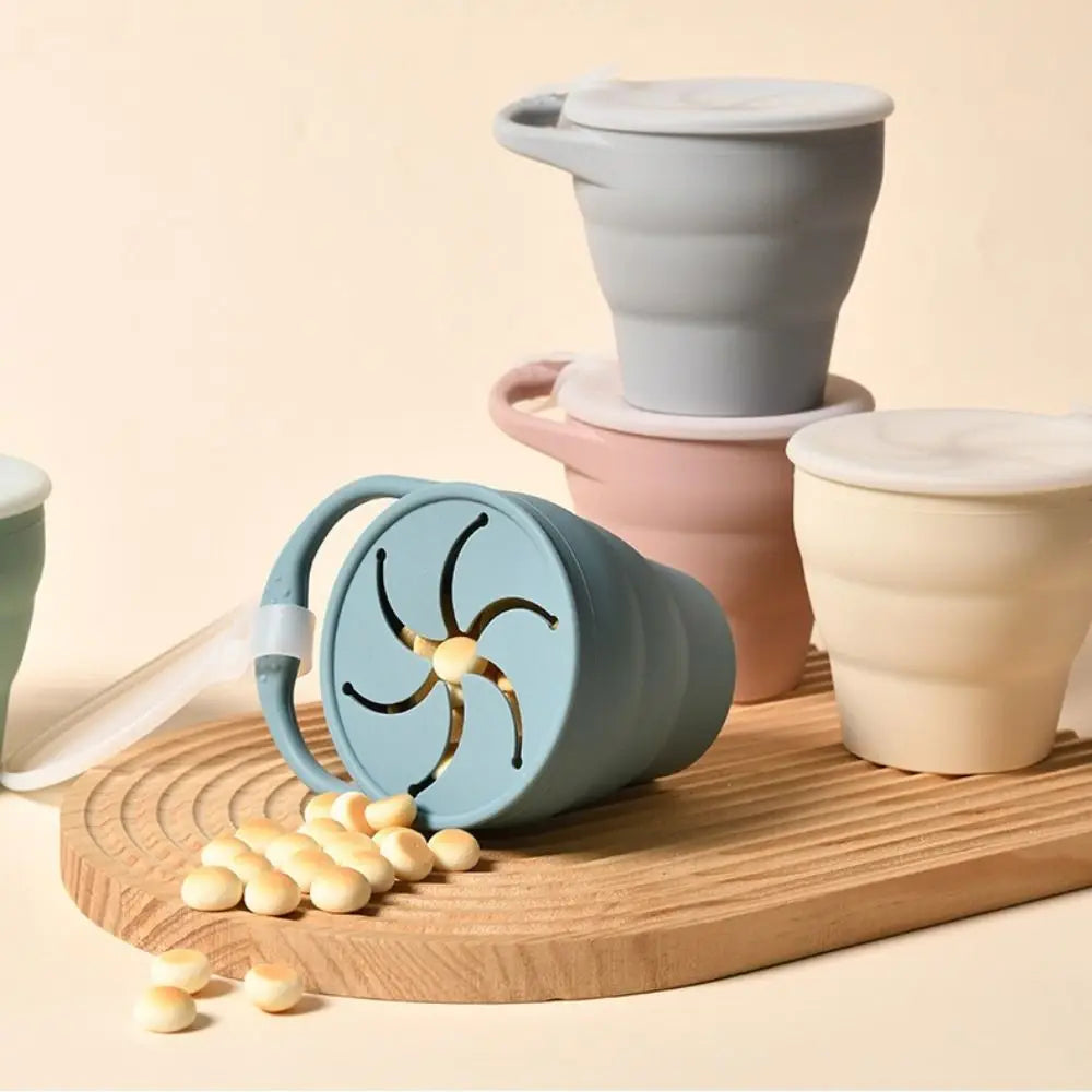 Foldable Silicone Baby Snack Cup with Lid – 350ml Kids Cup