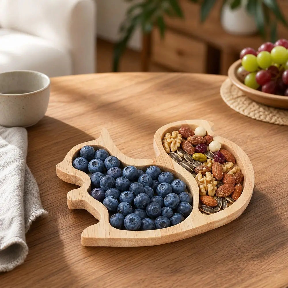 Squirrel Wooden Snack Tray – 2-Compartment Serving Platter
