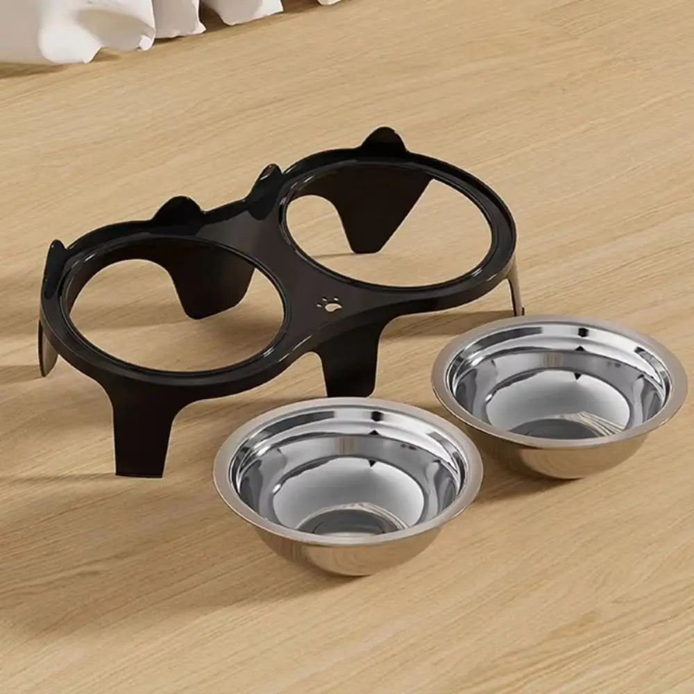 Raised Double Cat Bowl Set – Stainless Steel & Plastic Stand