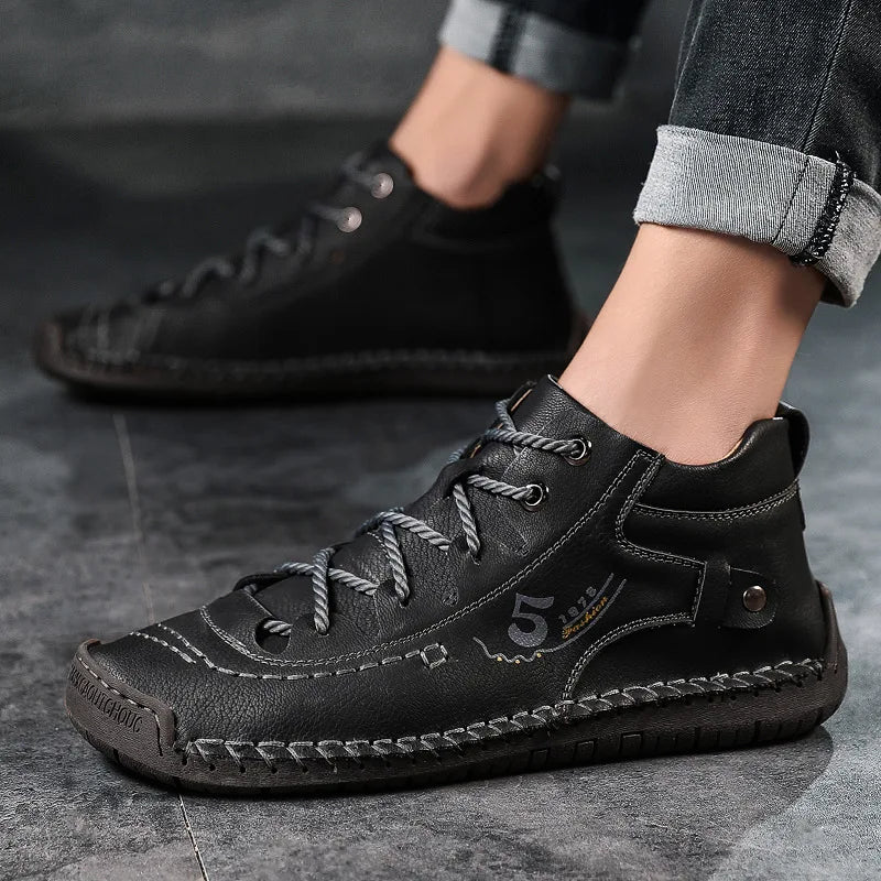 LEDP Men's Ankle Boots – British Lace-Up PU Leather | Plus Size