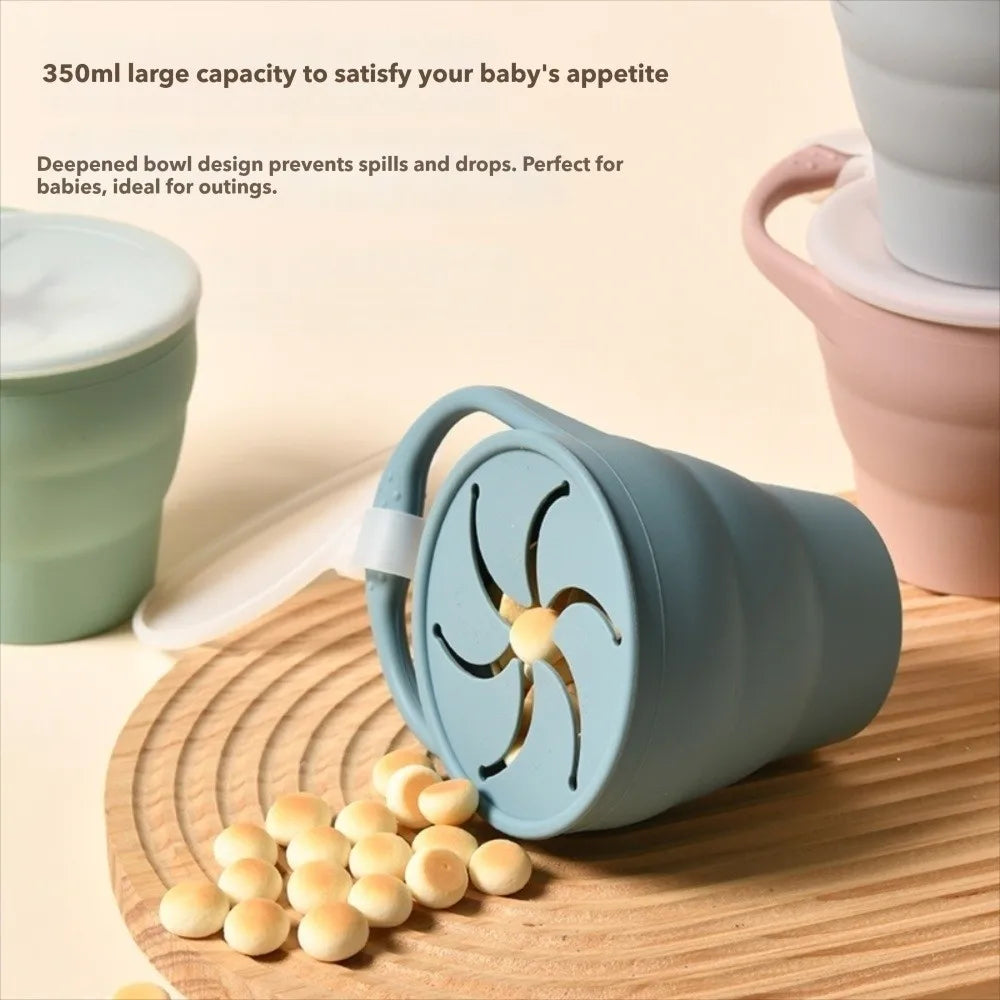Foldable Silicone Baby Snack Cup with Lid – 350ml Kids Cup
