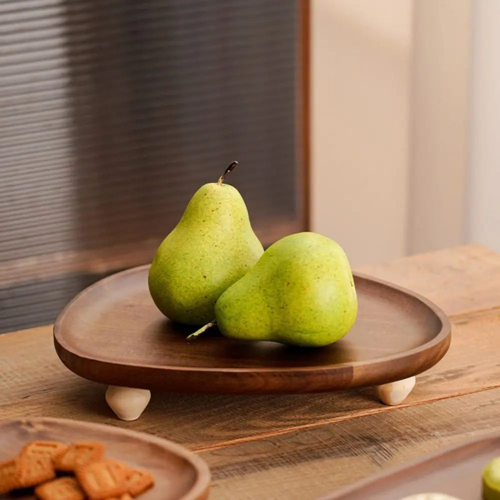 Oval Walnut Wood Serving Tray with Elevated Base | 3 Styles