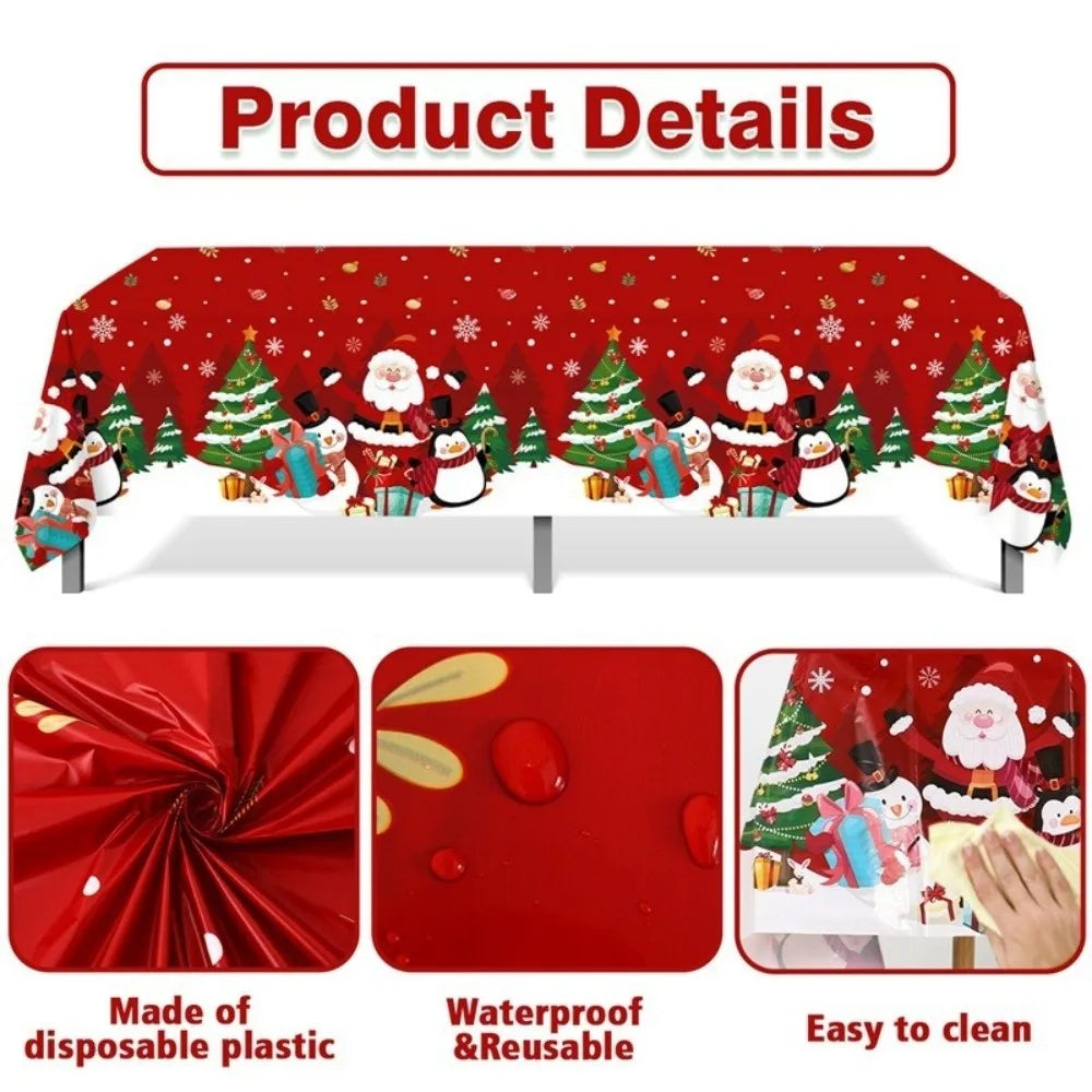 Christmas Disposable Tablecloth – Santa & Elk PE Table Cover