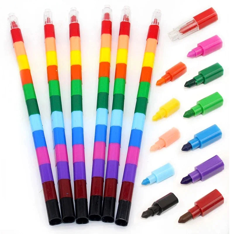 12-Color Stackable Building Block Crayons – Kids Art Gift Set