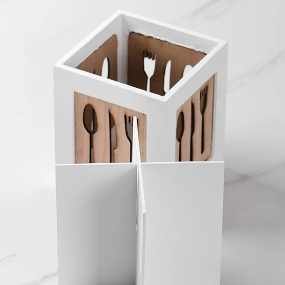 Wooden 4-Compartment Cutlery Holder – 2L Countertop Organizer