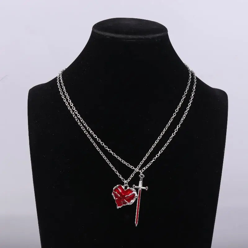 Sword Heart Couple Necklace Set – Sweater & Collarbone Chain