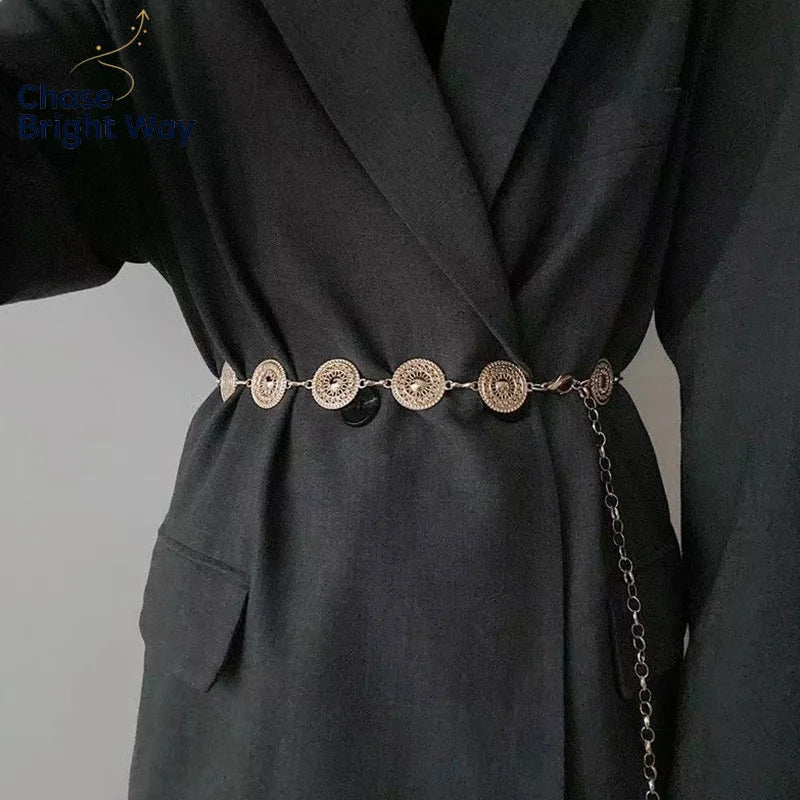 Bohemian Silver Eye Pattern Metal Waist Chain Belt – Adjustable