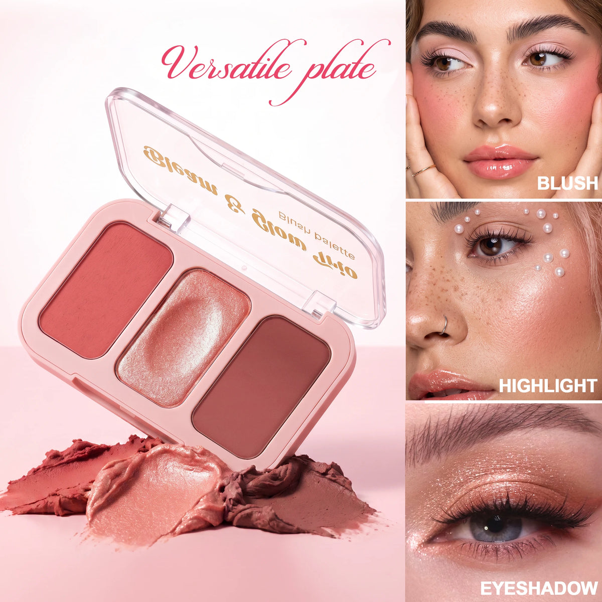 YTRUNS 3-Color Matte Blush Palette – Pigmented Cheek Color