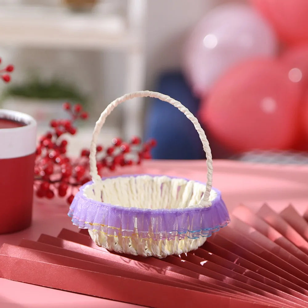 Mini Woven Lace Flower Basket – Wedding & Party Décor