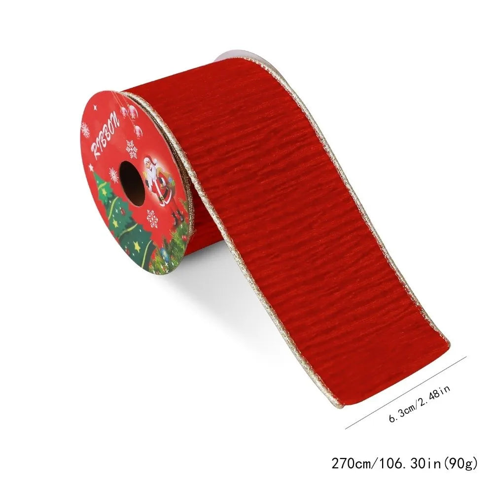 Christmas Velvet Ribbon 3 Yards – Gold Wire Edge, 8.9cm Wide