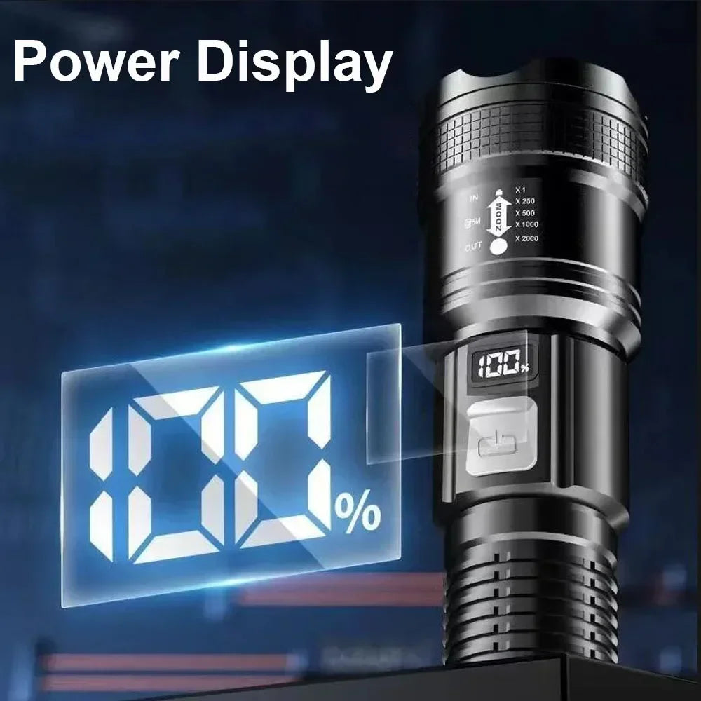 Tactical LED Flashlight 300000LM USB-C Rechargeable Zoom Torch