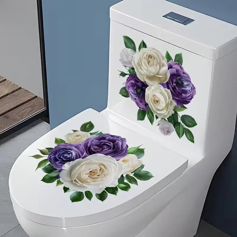 Floral Toilet Lid & Bathroom Wall Sticker – Waterproof PVC