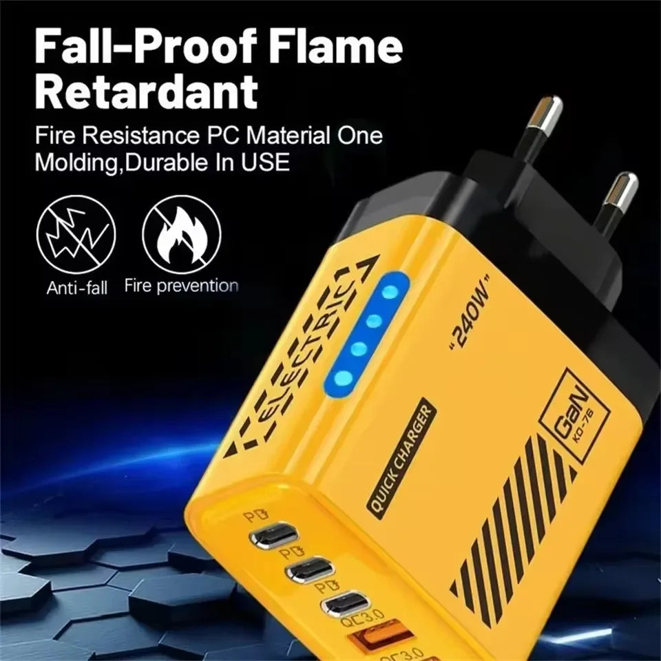 5-in-1 GaN 120W Fast Wall Charger – USB-C PD & USB-A