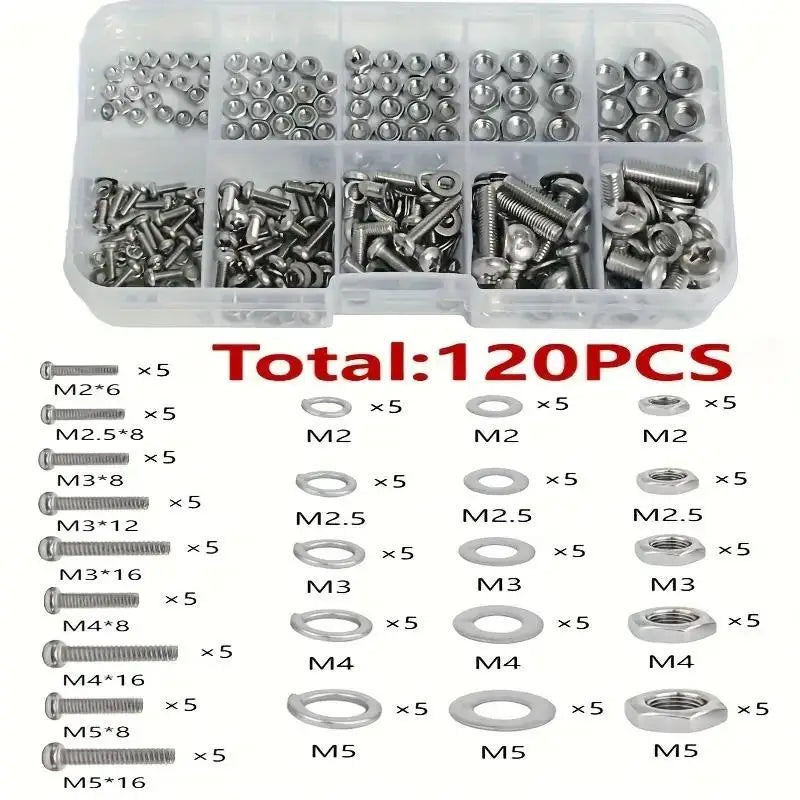 M2–M5 Hex Bolt Nut & Washer Kit – 120 or 380 Pieces