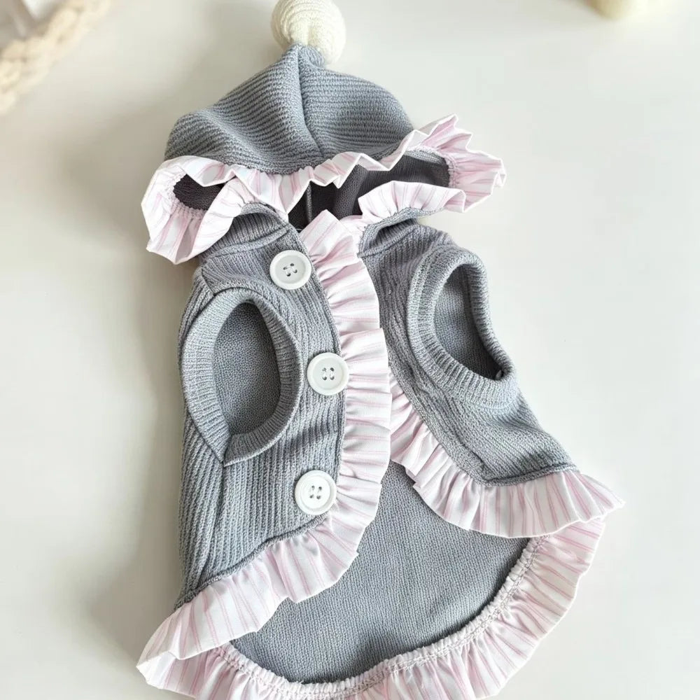 Hooded Sleeveless Pet Dress – Ruffle Trim Cat & Dog Outfit