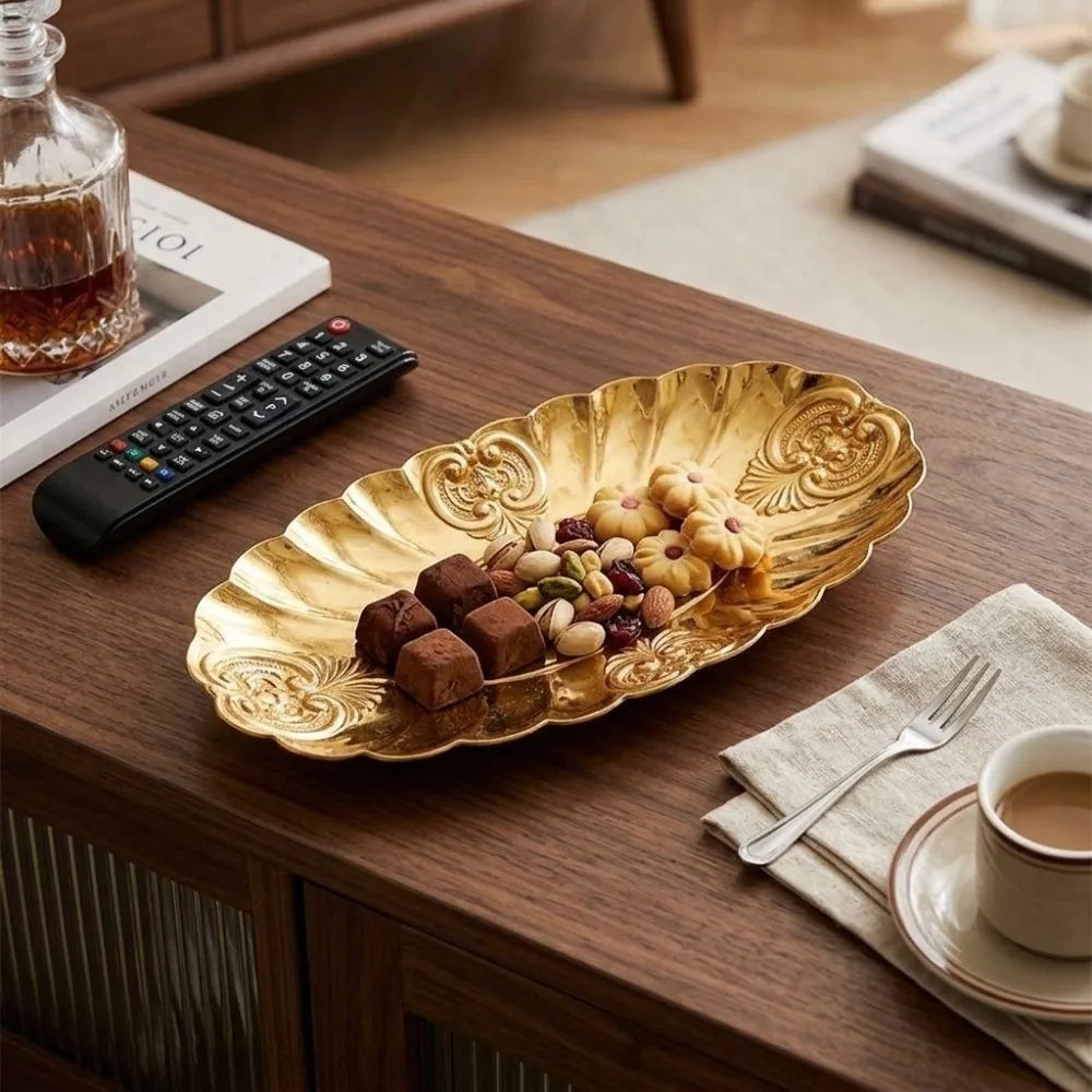 Gold Metal Oval Serving Tray – Rustproof Stackable Platter