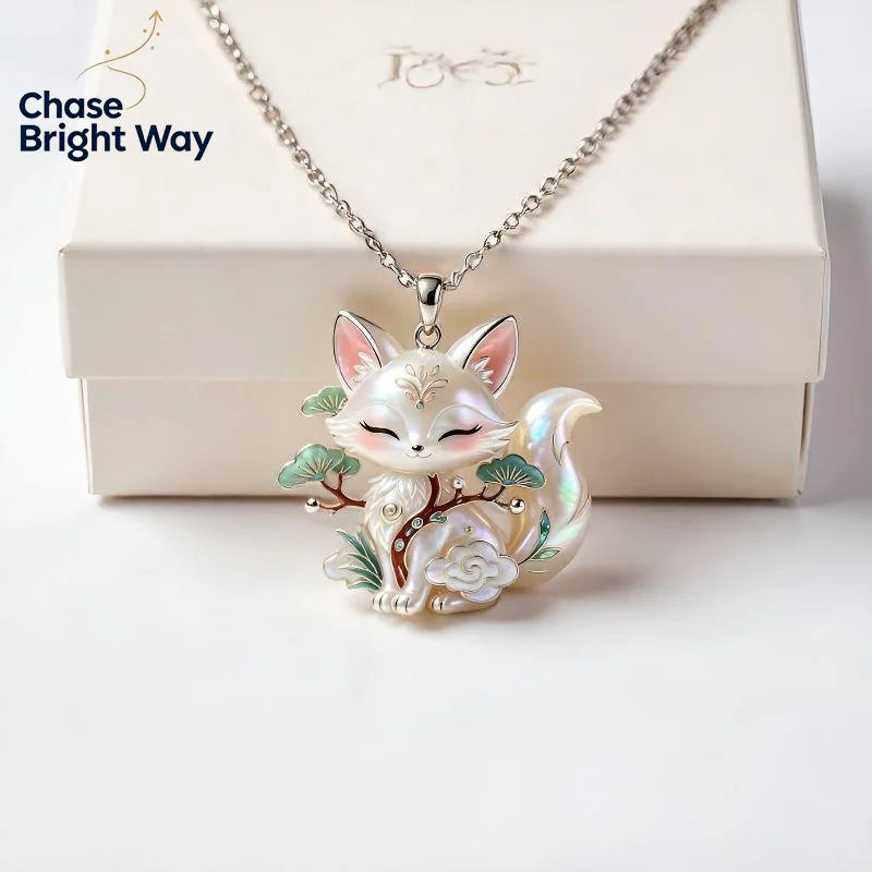 Nine-Tailed Fox Enamel Pendant Necklace | Chinese Mythology
