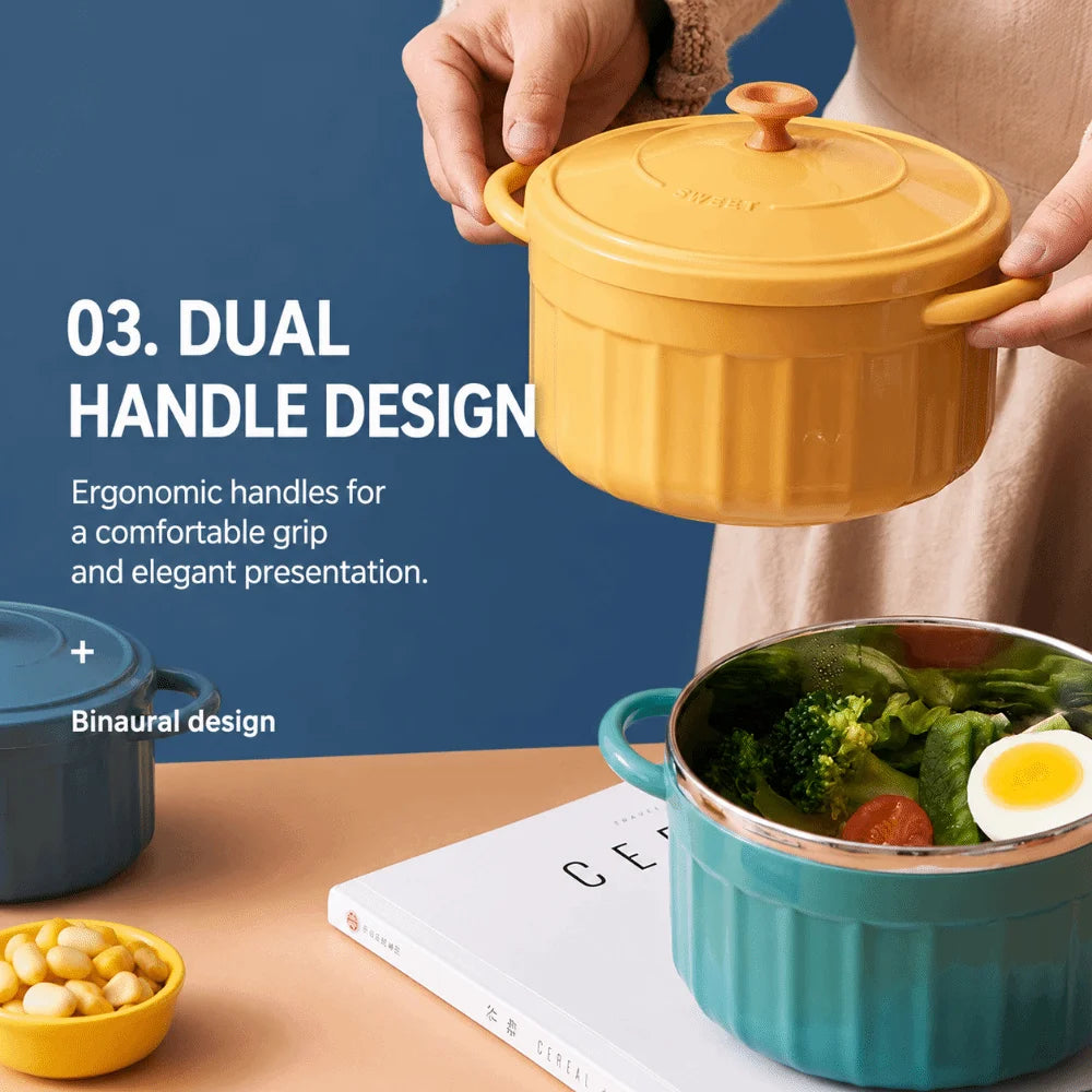 Stainless Steel Ramen Bowl with Lid – Large Capacity Lunch Box