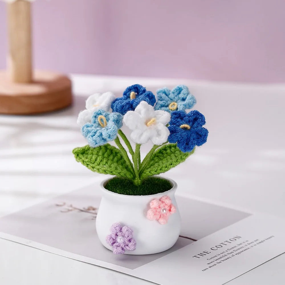 Mini Handmade Crochet Flower Pot – Sunflower & Tulip Décor