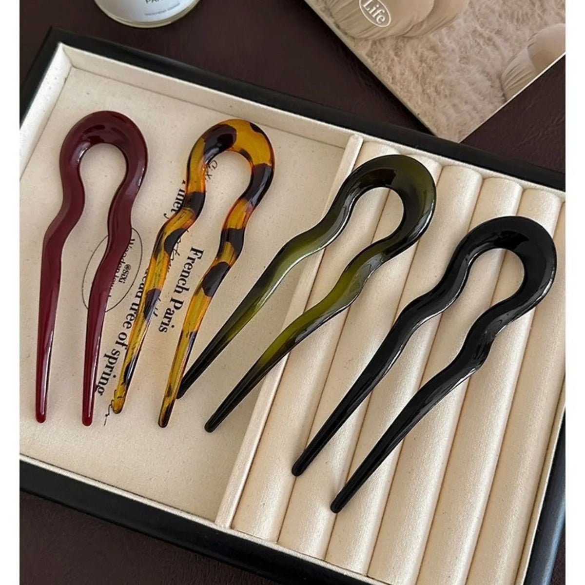 Women's U-Shaped Geometric Hair Fork – Tortoiseshell Hairpin