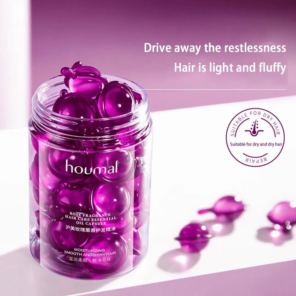 Rose Essence Hair Oil Capsules – Leave-In Anti-Frizz Serum 30pc