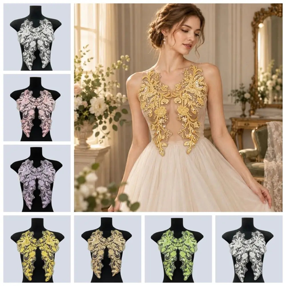 Beaded Sequin Floral Mesh Embroidery Applique Patch – 1 Pair