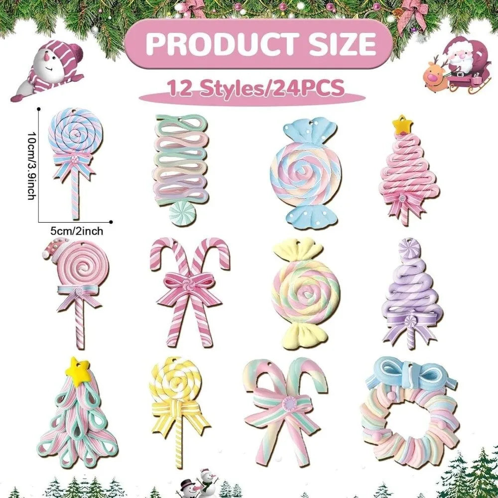 Wooden Christmas Lollipop Ornaments – 12/16 Pc Handmade Set