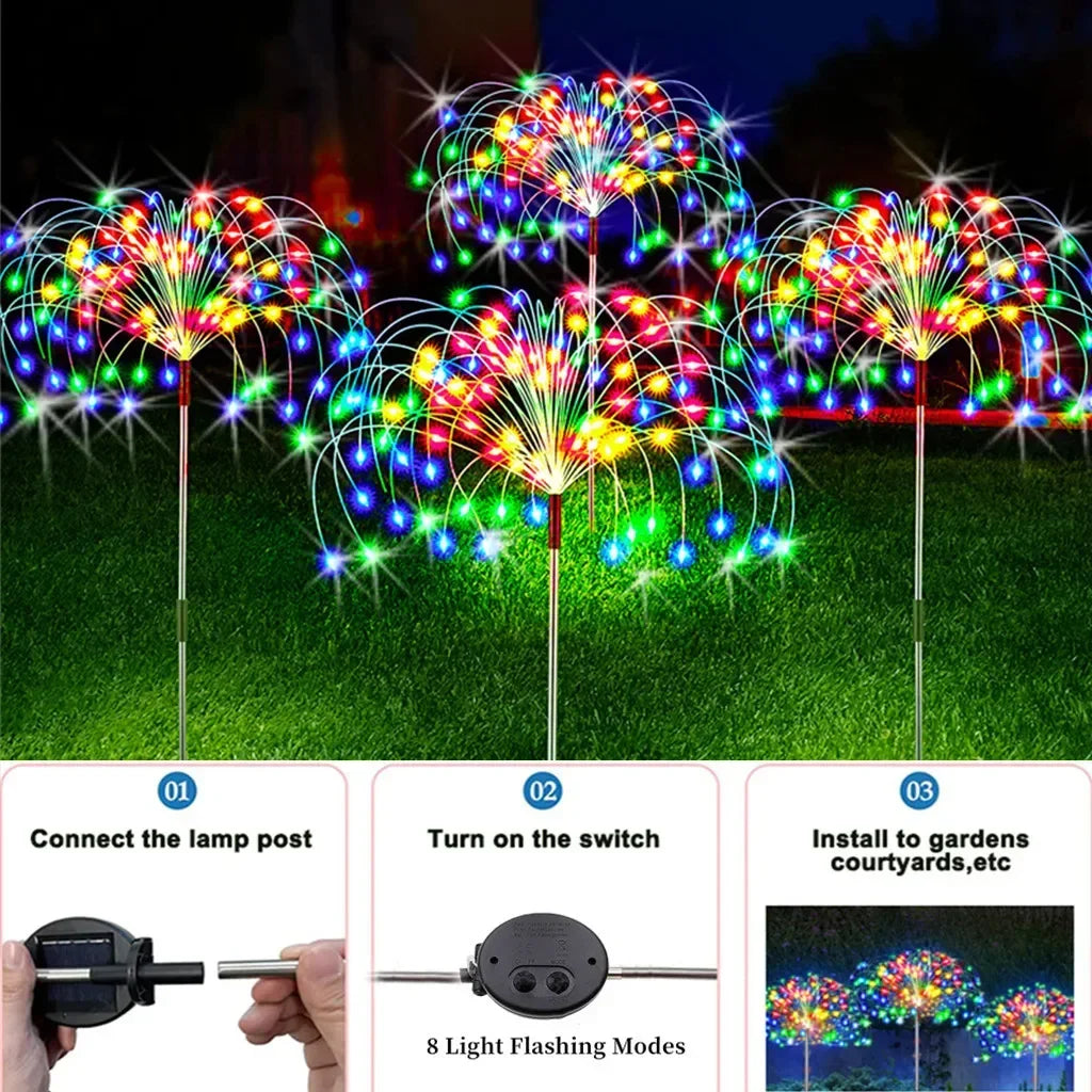 Solar Firework Fairy Lights – 200 LED, 8 Modes, IP65 Outdoor
