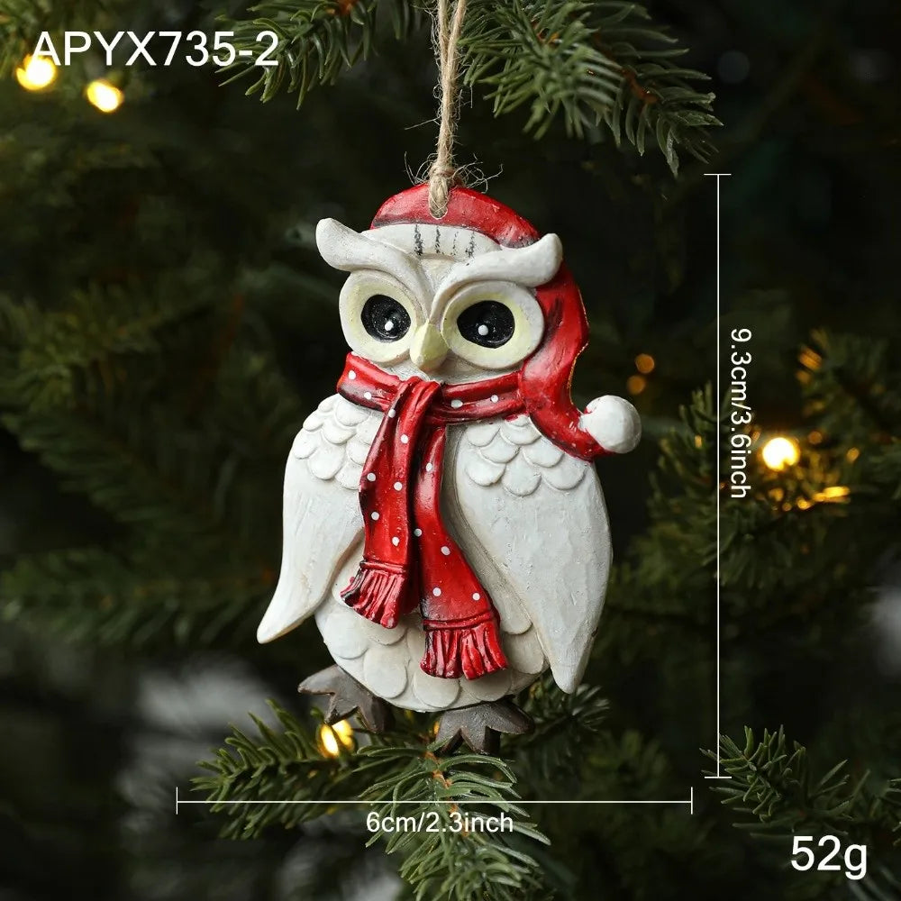 Resin Owl Christmas Ornament with Jute Rope – Vintage Style