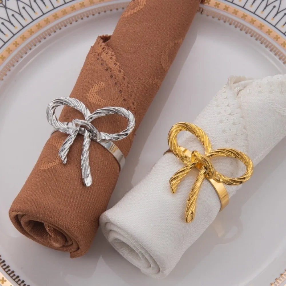 Elegant Bow Metal Napkin Rings – Gold, Silver & Rose Gold Set