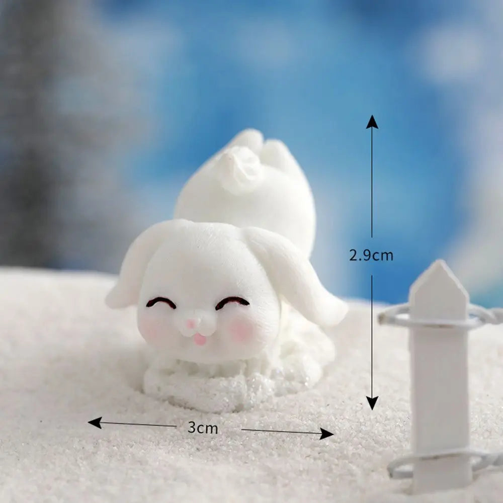 Snowman Bunny Miniature Figurine – Christmas Micro Landscape Décor