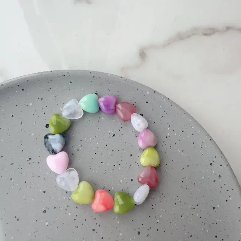 Y2K Heart Beaded Choker Necklace – Colorful Adjustable