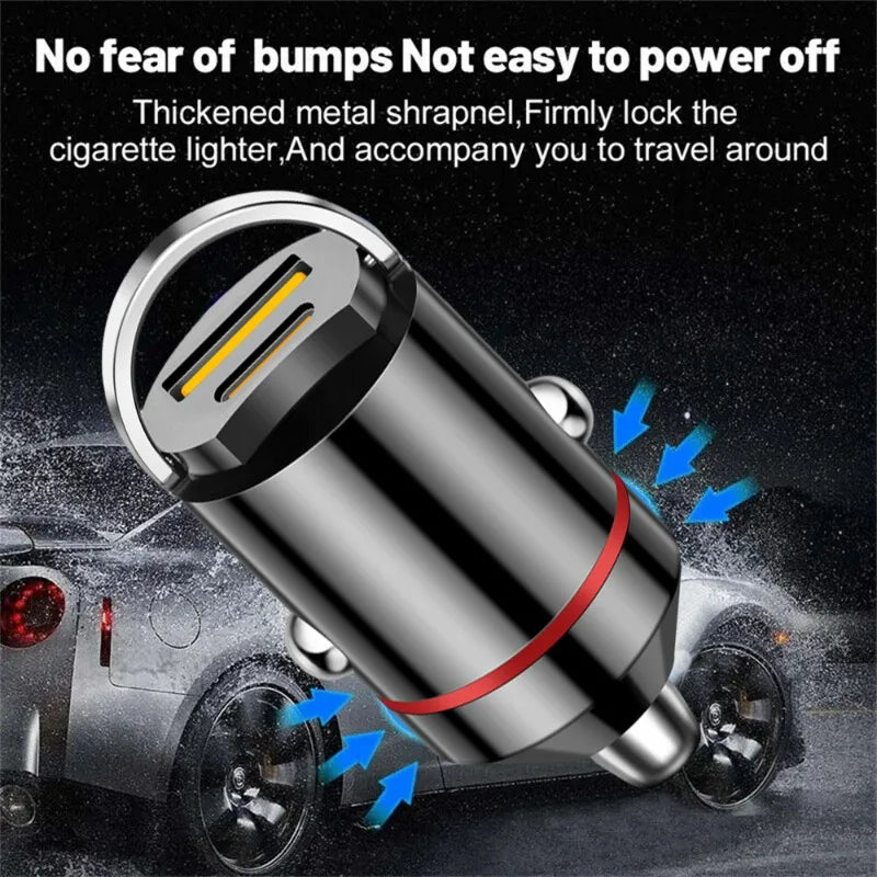 Dual Port Car Charger PD 30W + QC3.0 Fast Charging 12–24V