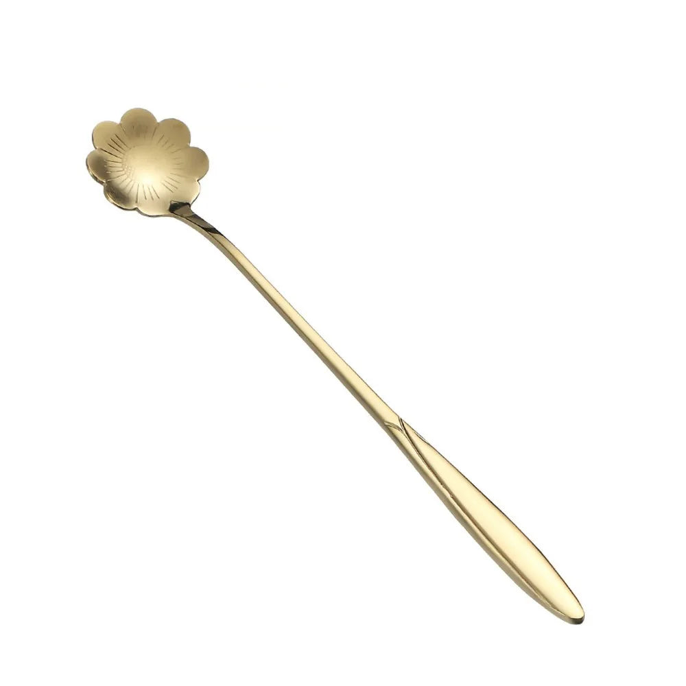 6-Pack Flower Stainless Steel Long Handle Spoons – Dessert & Tea