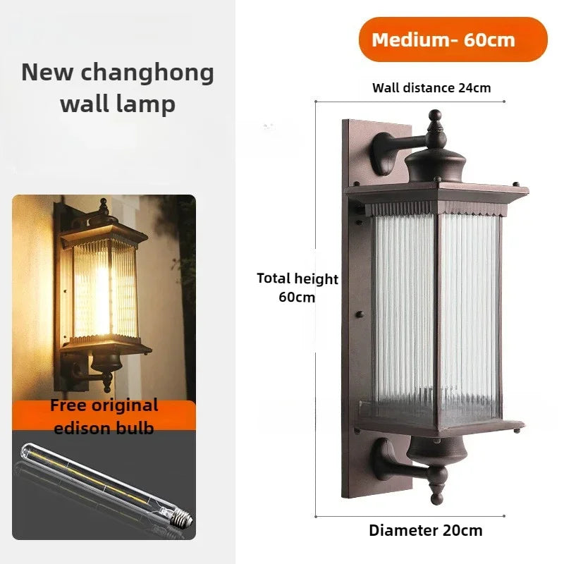 Vintage Lantern Outdoor Wall Light – Black Ribbed Glass Sconce E27