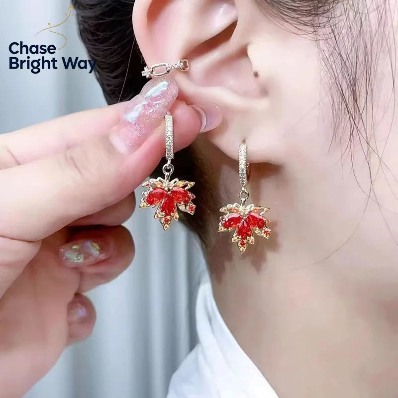 Red Leaf Pendant Necklace for Women – Alloy Chain Jewelry