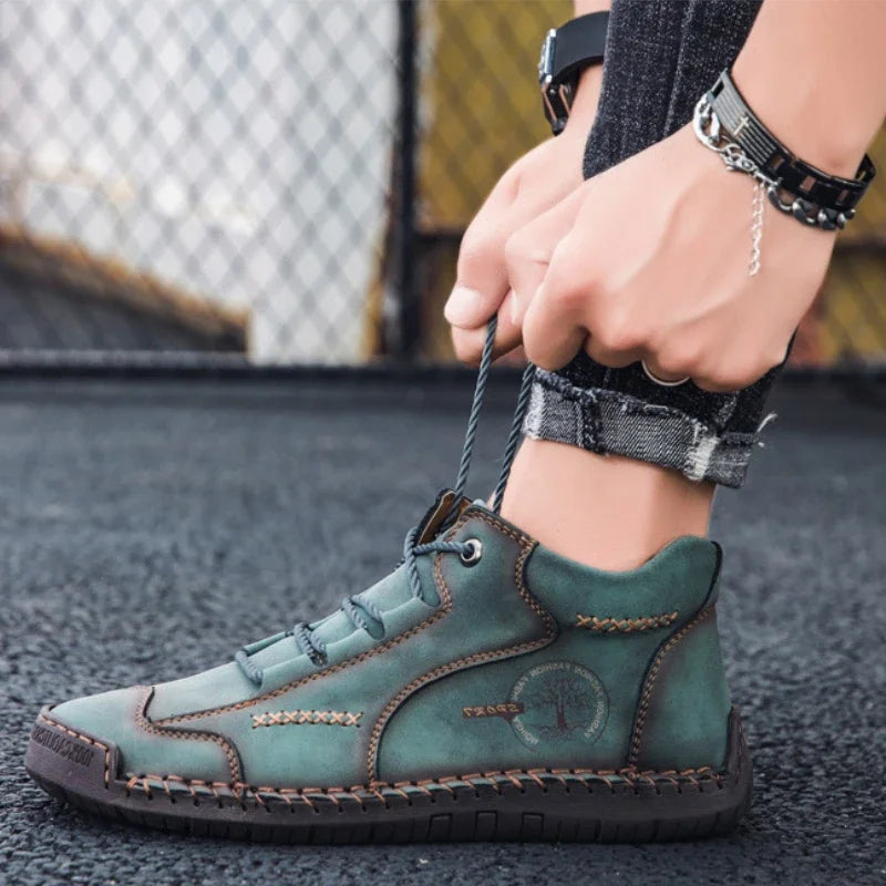 LEDP Retro Men's Ankle Boots – Non-Slip Lace-Up Motorcycle Style