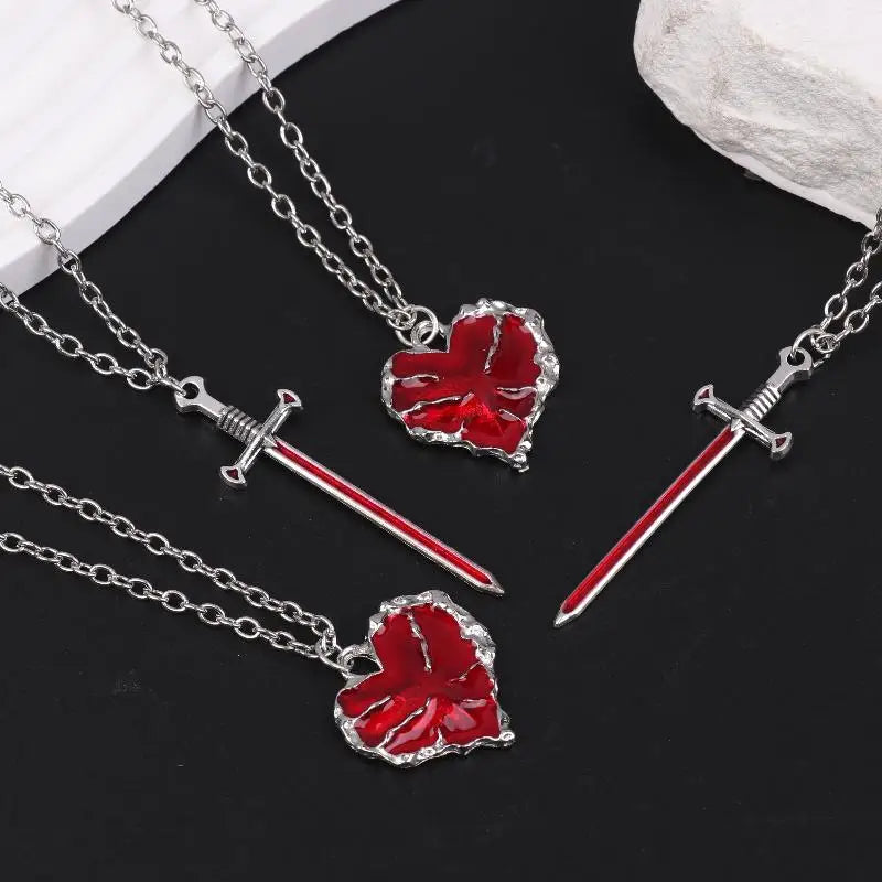 Sword Heart Couple Necklace Set – Sweater & Collarbone Chain