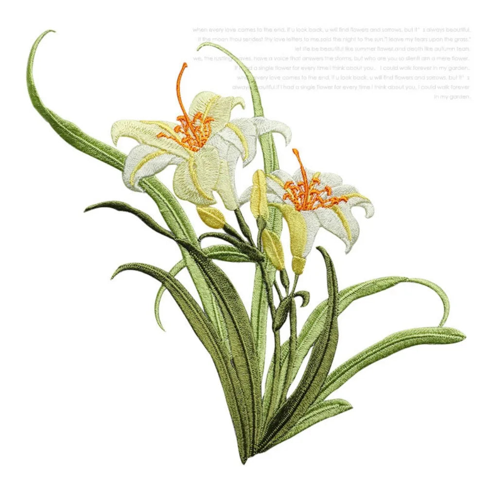 3D Orchid Embroidery Iron-On Patch – Chinese Floral Appliqué