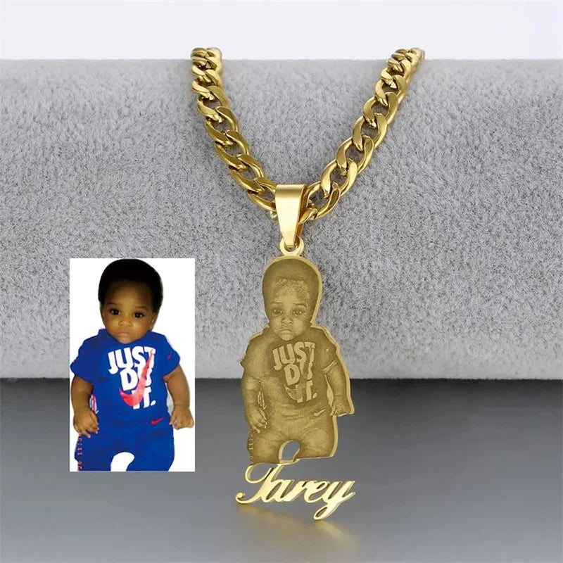 Custom Photo Nameplate Pendant Necklace | 18K Gold Plated