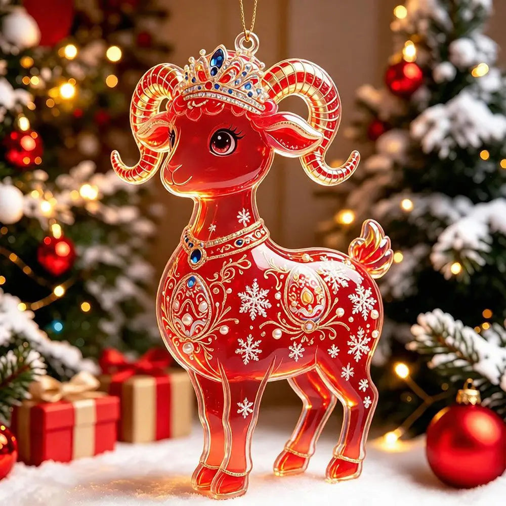 Rhinestone Acrylic Goat Ornaments Set of 5 | Holiday Décor