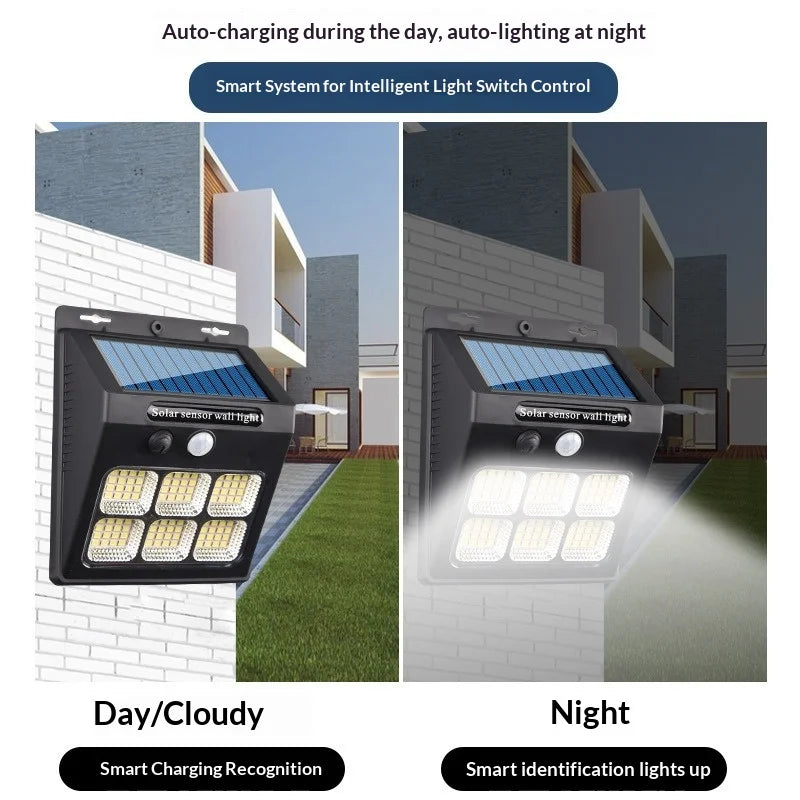 Solar Outdoor Wall Light – PIR Motion Sensor, 3 Modes, IP65