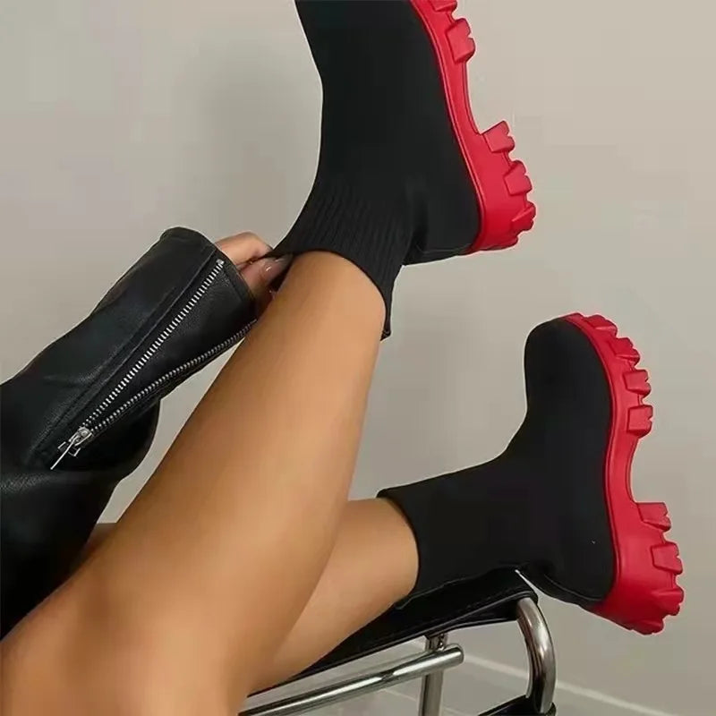 LEDP Women's Elastic Sock Ankle Boots – Stretch Slip-On