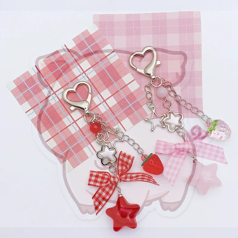 Strawberry Bow Beaded Keychain – Cute Phone & Bag Charm