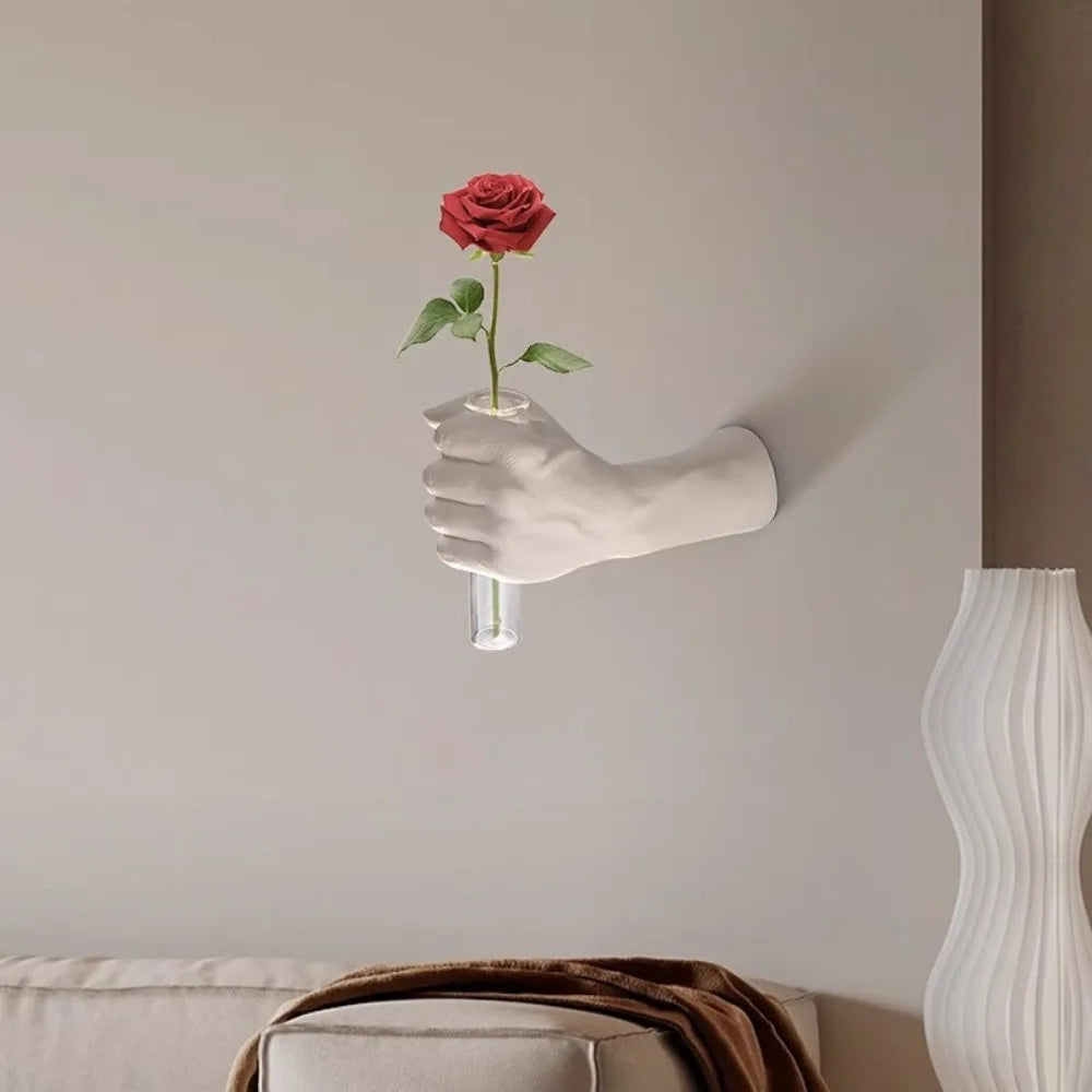 Resin Hand Flower Wall Vase – Handmade Sculptural Home Décor