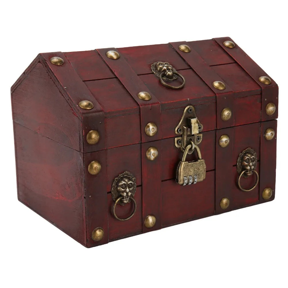 Vintage Wooden Storage Box with Combination Lock | Red Chest