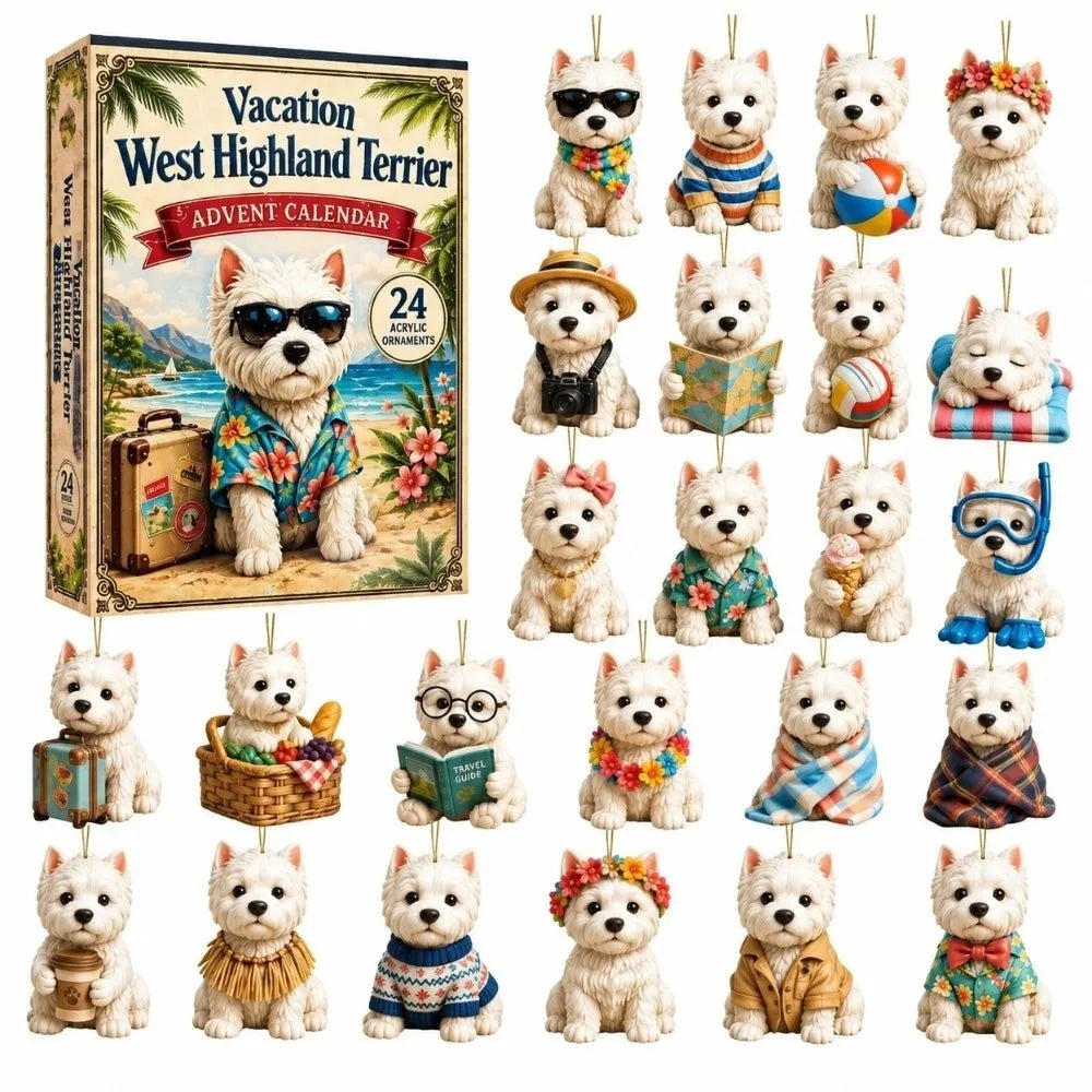24-Piece Pug Advent Calendar – Acrylic Christmas Ornaments