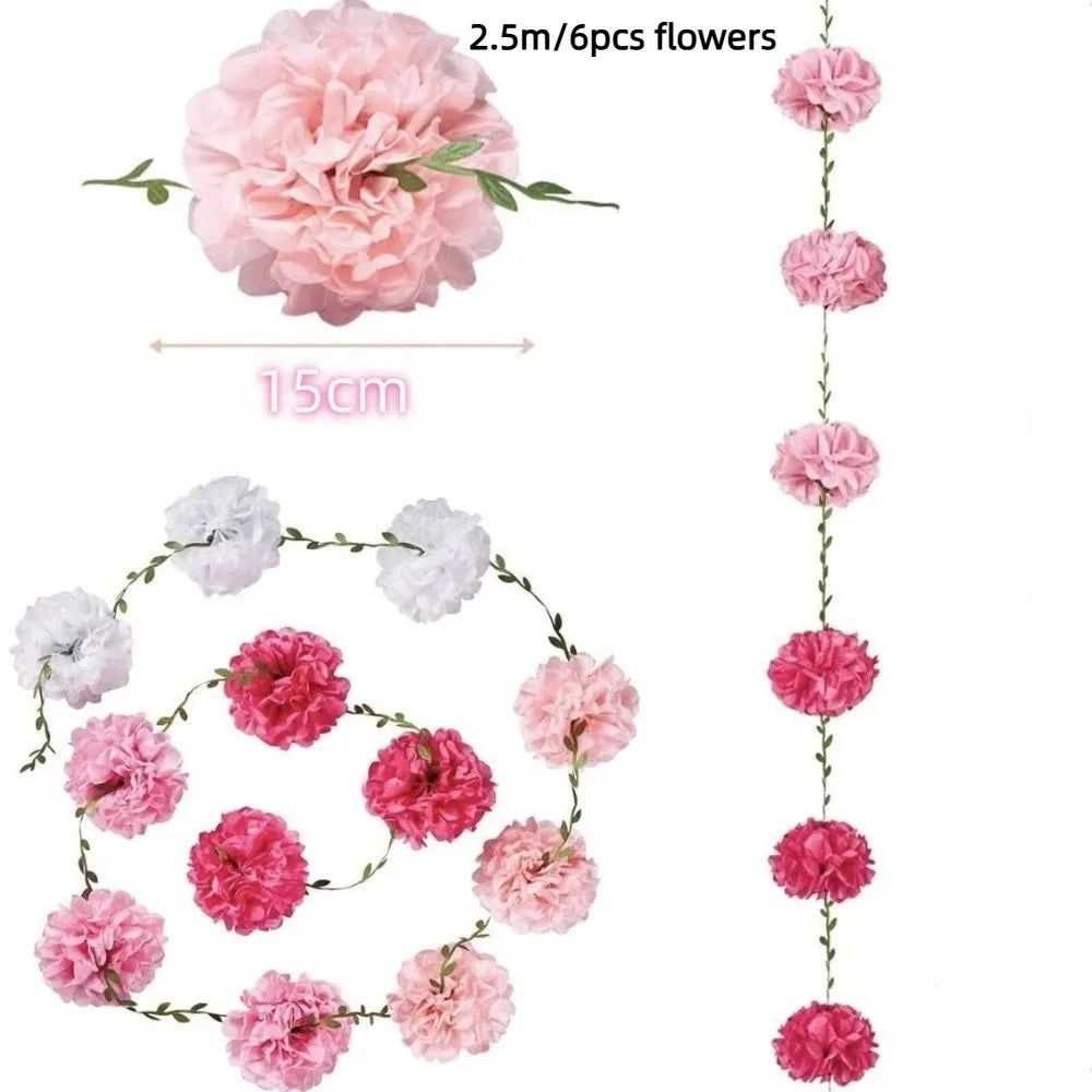 Tissue Paper Pom Pom Garland 2.5m – Hanging Party Décor
