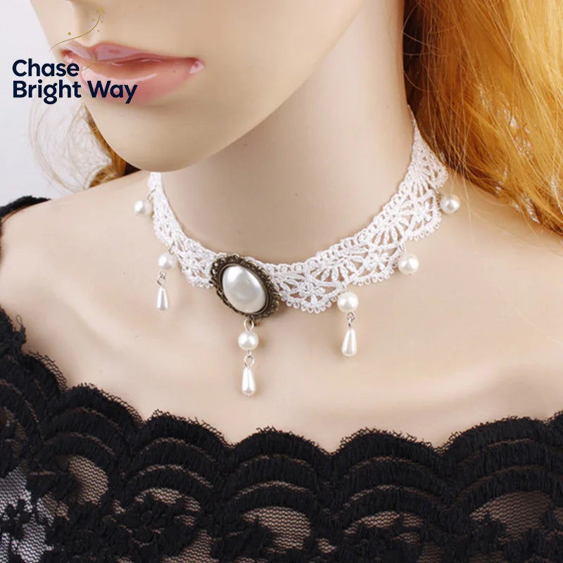 Gothic Crystal Lace Choker Necklace | Neo-Victorian Women's Jewelry